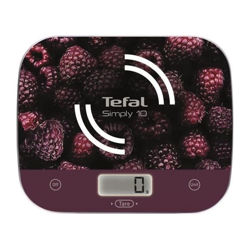 TEFAL BC8000V1 Simply Balance de cuisine, Graduation de 10 kg / 1 g, Large plateforme en verre, Fonction tare, Ecran LCD