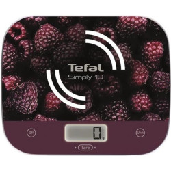 TEFAL BC8000V1 Simply Balance de cuisine, Graduation de 10 kg / 1 g, Large plateforme en verre, Fonction tare, Ecran LCD