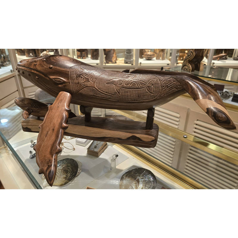 Polynesian carving - Oceania walnut whale and calf