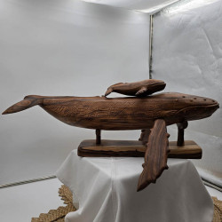 Whale and Calf Sculpture - Polynesian Handcrafted Art | Ventanou