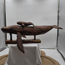 Whale and Calf Sculpture - Polynesian Handcrafted Art | Ventanou