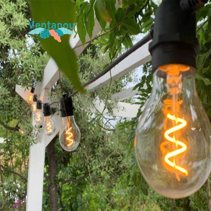 LOTTI Guirlande lumineuse extérieure guinguette - Raccordable - 10 ampoules  E27 goutte A60 - 36V Led - Blanc chaud - 5 metres - Réunion