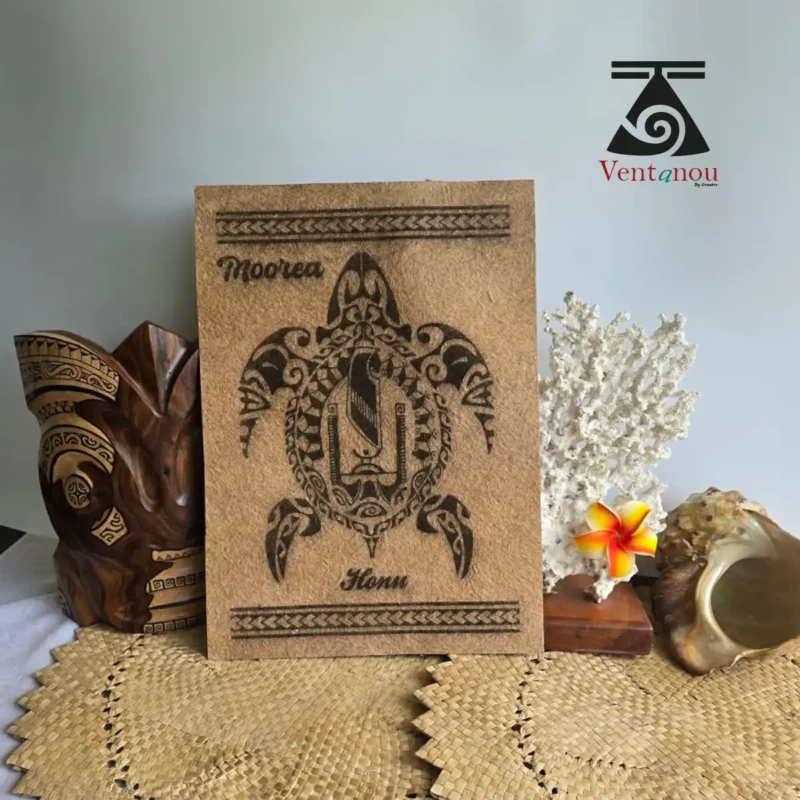 carte-moorea-tapa-tortue Carte Tapa d'une tortue faite en feuille de banane