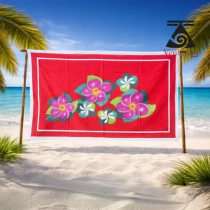 pareo-peint-a-la-main-voile-de-coton-rouge-hibiscus-et-tiare Hand-Painted Tahitian Pareo on coton voile