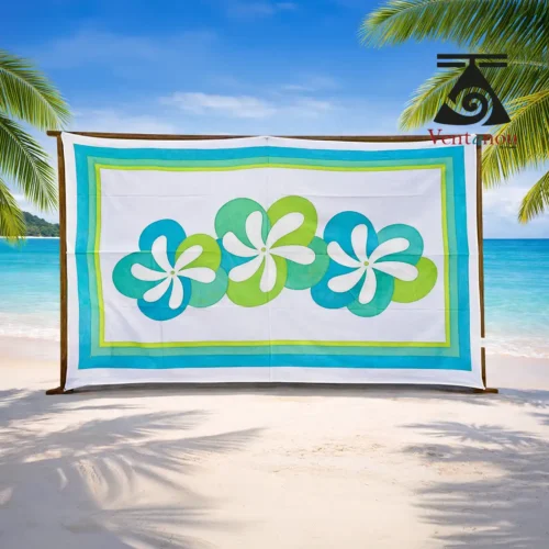 pareo-peint-a-la-main-voile-de-coton-turquoise-et-vert-fleur-de-tiare Hand-painted Tahitian Vai pareo