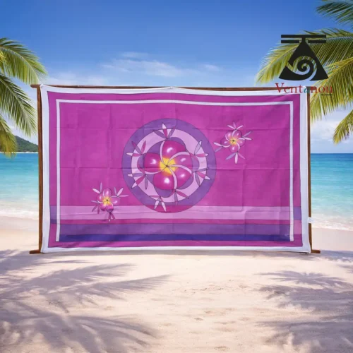 pareo-peint-a-la-main-voile-de-coton-violet-fleur-de-tiare Tahitian Pū Moemoeā Hand-Painted Sarong