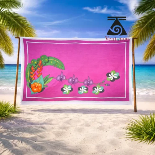 pareo-tahitien-pua-o-te-mara-peint-main Hand-painted Tahitian pareo Pua o te Māra