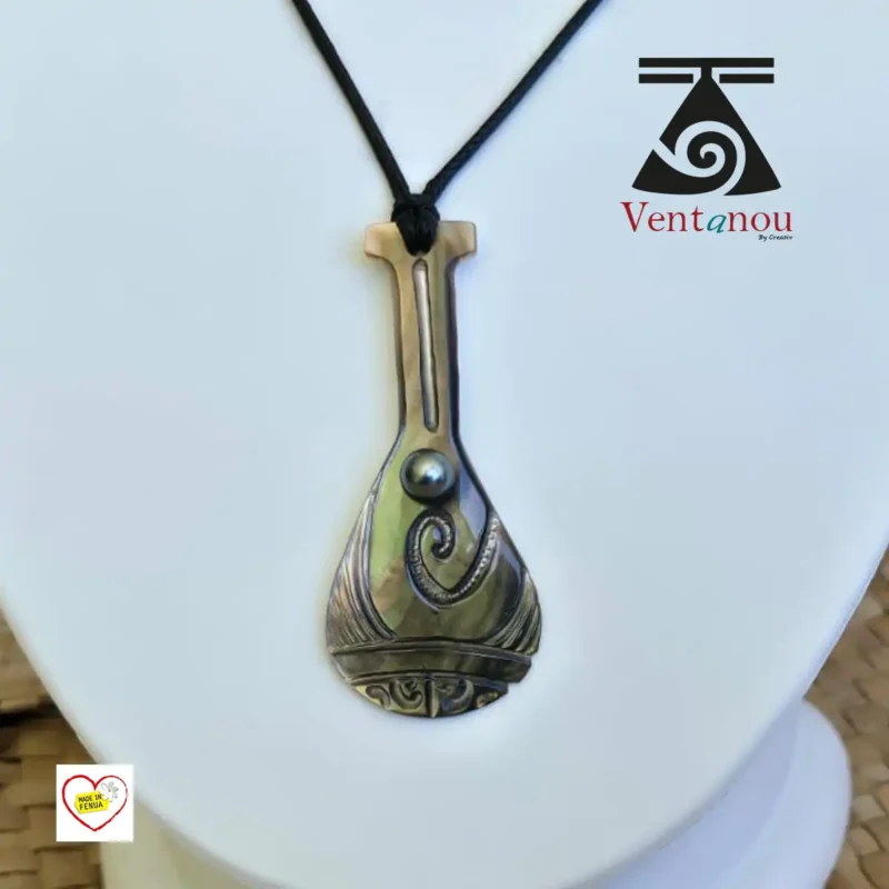collier-homme-rame-en-nacre-et-perle-noire-de-tahiti Collier Homme Rame Polynésienne en nacre et perle noire - Collier Polynésien Homme Nacre & Perle de Tahiti