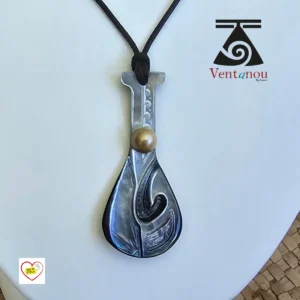 collier-polynesien-pour-homme-hameçon-et-perle Collier polynésien hameçon, nacre de Moorea, perle noire catégorie B