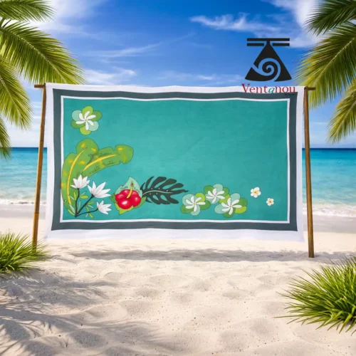 pareo-tahitien-tiare-rau-peint-main Hand-painted Tahitian women's sarong Tiare Rau, souvenir from French Polynesia