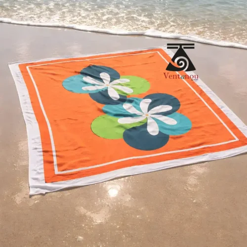 pareo-tahitien-orange-fleurs-tiare-peint-main Hand Painted Orange Tahitian Pareo, Frangipani Floral Sarong