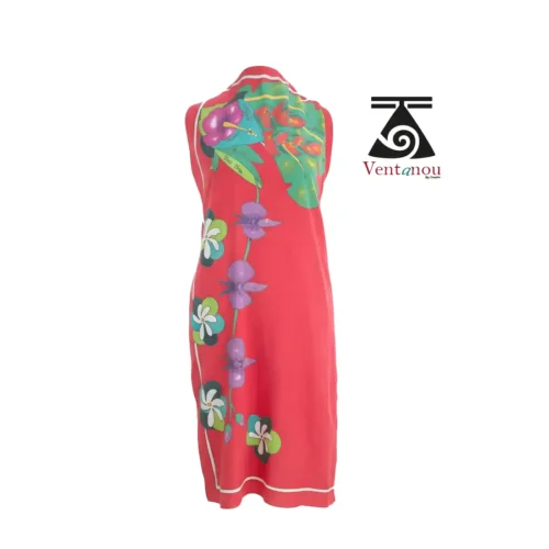 pareo-tahitien-rouge-orchidee-hibiscus-porte-robe Hand Painted Red Tahitian Pareo, Orchid Floral Sarong
