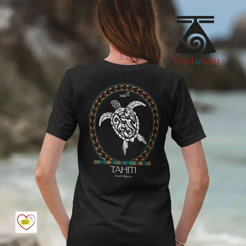 tee-shirt-polynesien-femme-tortue-noir T-shirt femme tortue polynésienne noir