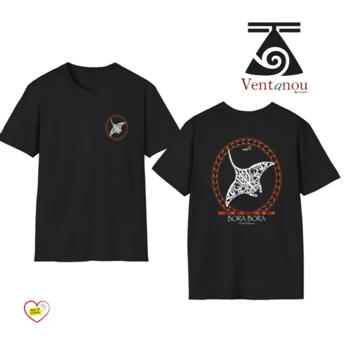 tee-shirt-polynesien-homme-requin t-shirt noir raie manta polynésienne