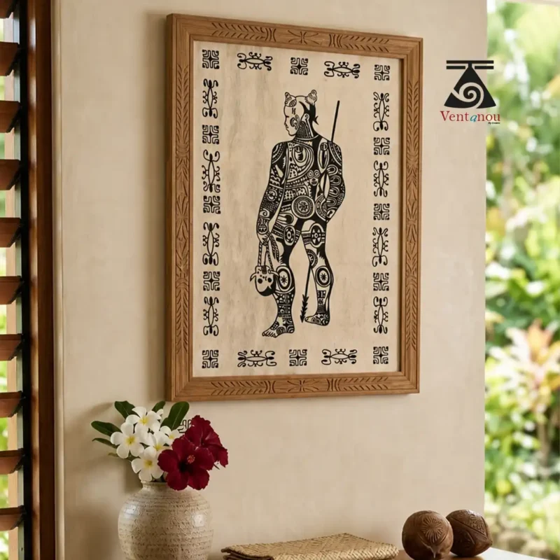 petit-tapa-marquisien-guerrier Marquesan Tapa Cloth Wall Art with Warrior Figure