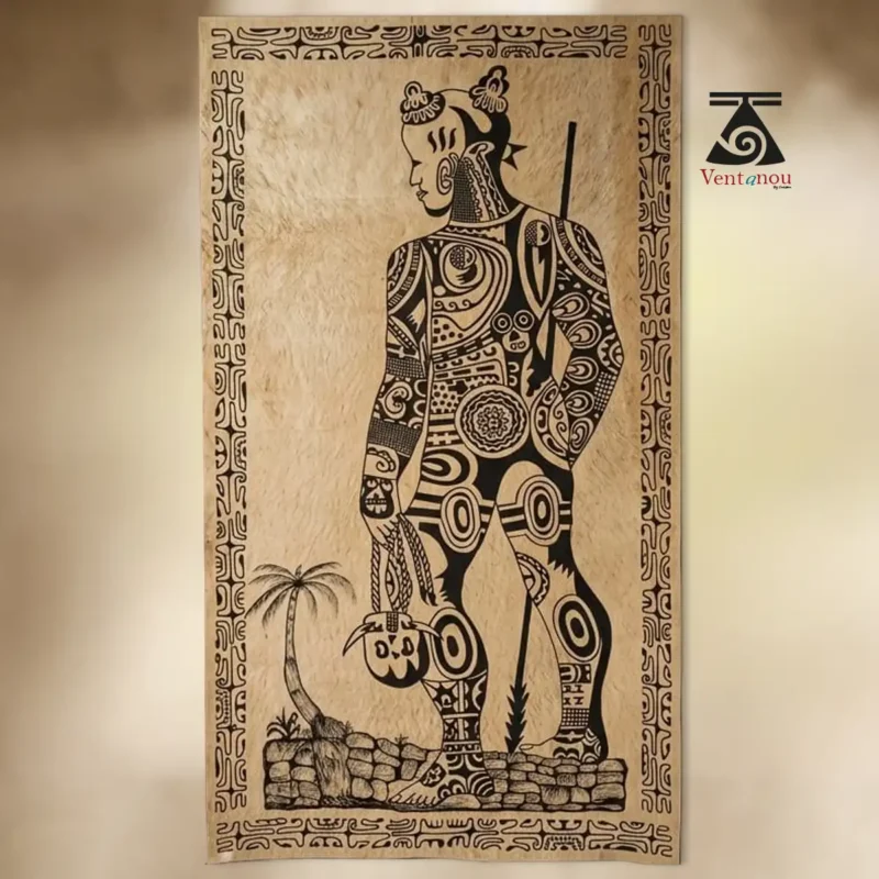 tapa-guerrier-marquisien-aito Marquesan Warrior Tapa Wall Art in Breadfruit Bark