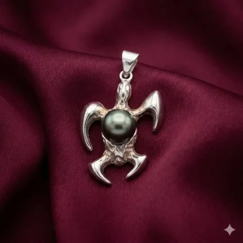 pendentif-tortue-et-perle-noire-de-tahit Pendentif tortue polynésienne en argent et perle noire de Tahiti