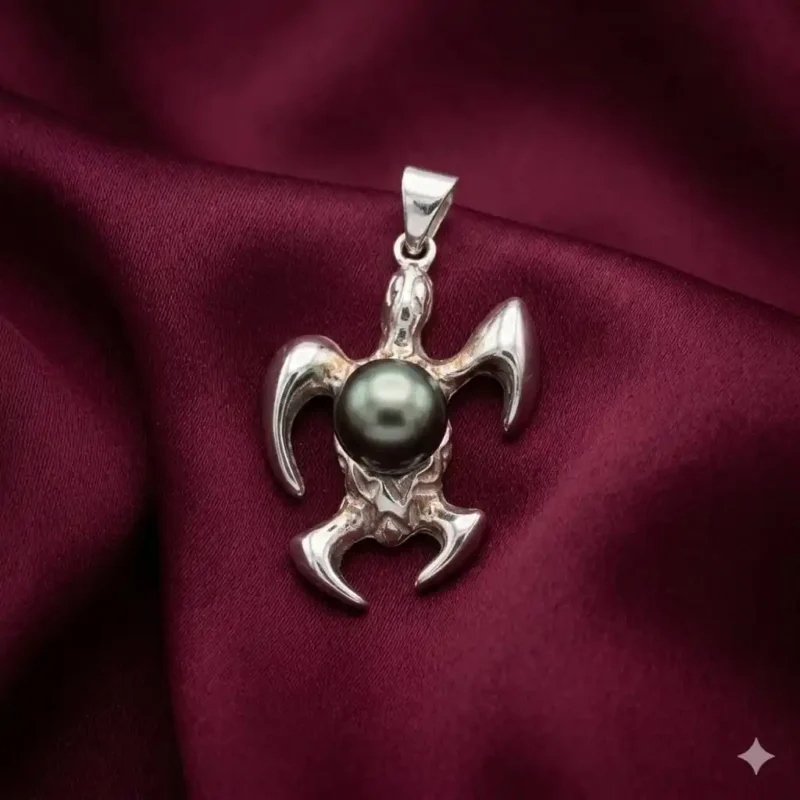 pendentif-tortue-et-perle-noire-de-tahit Pendentif tortue polynésienne en argent et perle noire de Tahiti