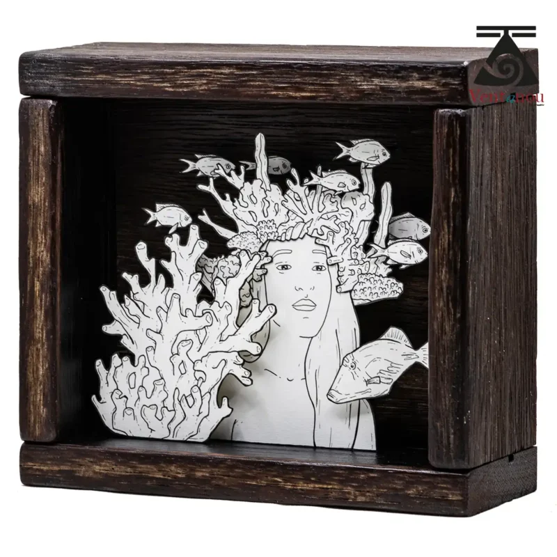 boite-tableau-3d-enfant-polynesien-corail-et-carangue Polynesian Shadow Box Artwork – The Child and the Sea