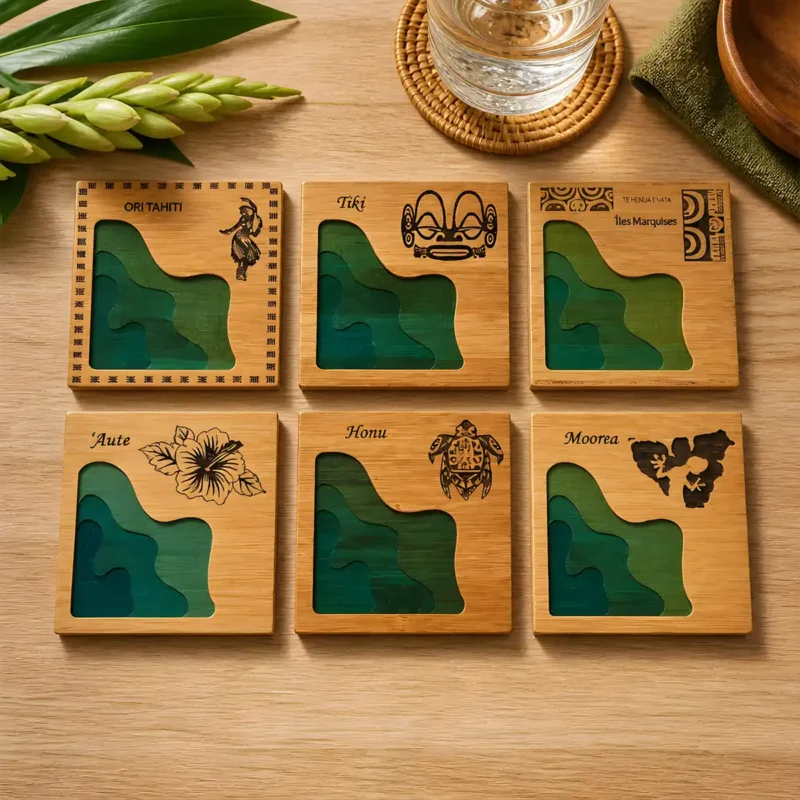 dessous-de-verre-polynesien Polynesian Wood and Resin Coasters