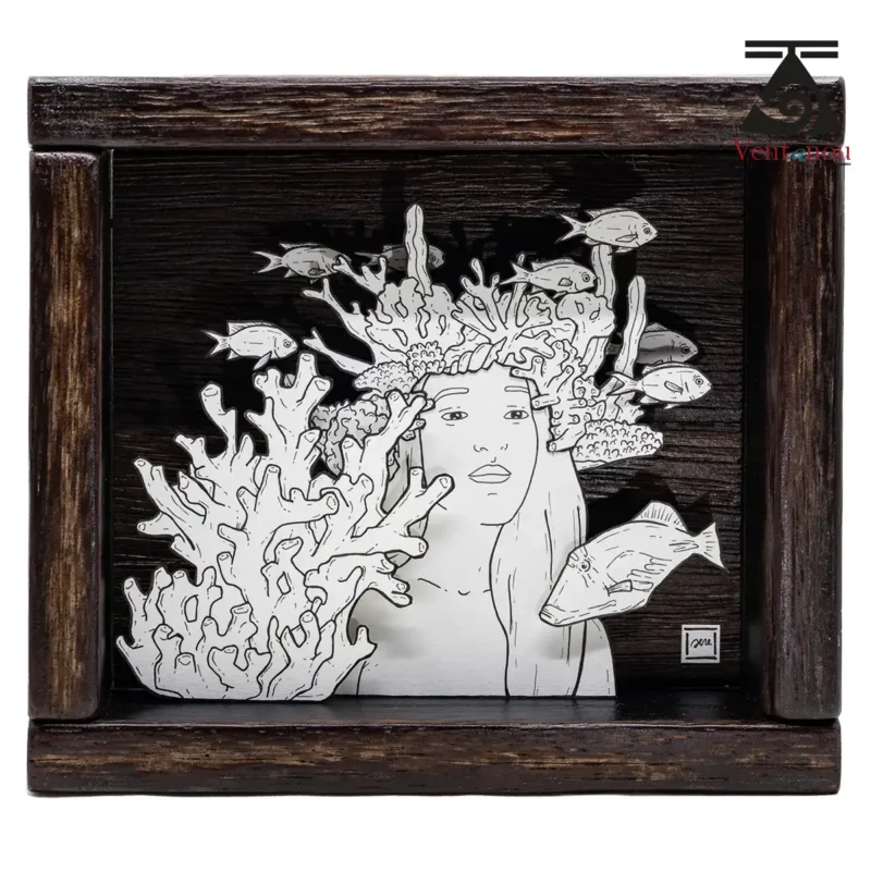 idee-cadeau-tableau-3d-enfant-polynesien-corail-et-carangue Polynesian shadow box art