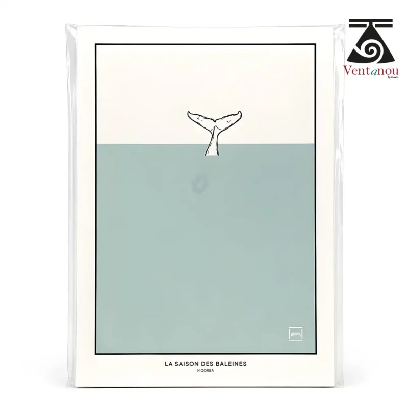 queue-de-baleine-moorea Whale Season in Moorea – Polynesian Art Print A5