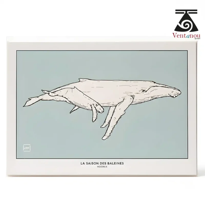 reproduction-baleine-et-baleineau-moorea Whale Season in Moorea – Polynesian Art Print A5